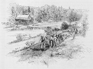 Jericho Mills: Cuerpo de ingenieros de la Unión trabajando, grabado por Harry Fenn (183845-1911) a partir de una fotografía, ilustración de 